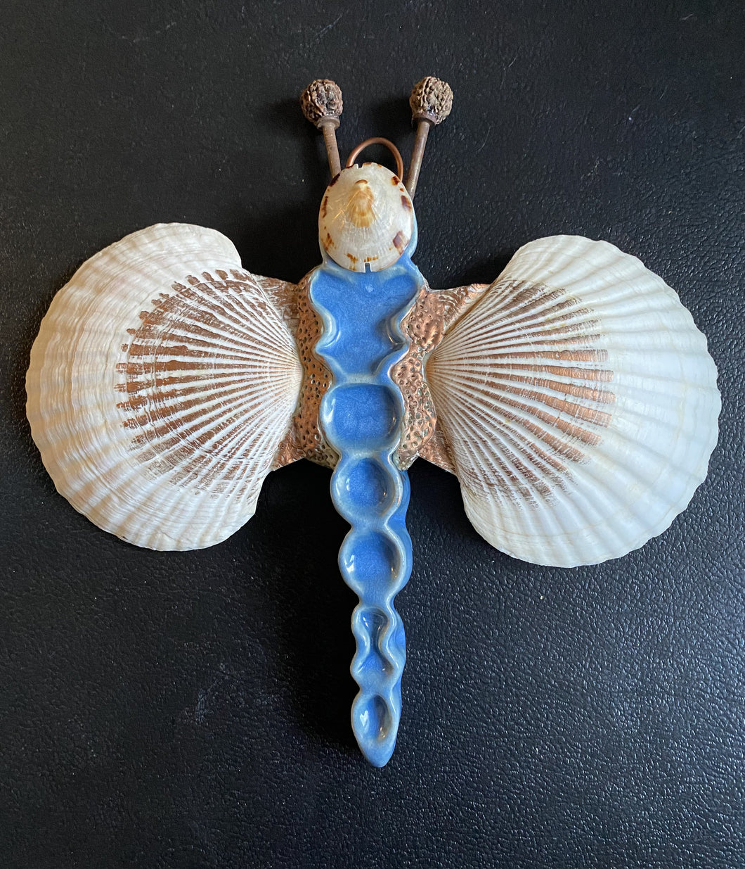 White Scallop Shell wings Dragonfly Sculpture